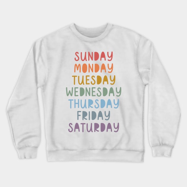 Days of The Week in Muted Boho Rainbow Colors for Kids Crewneck Sweatshirt by hwprintsco